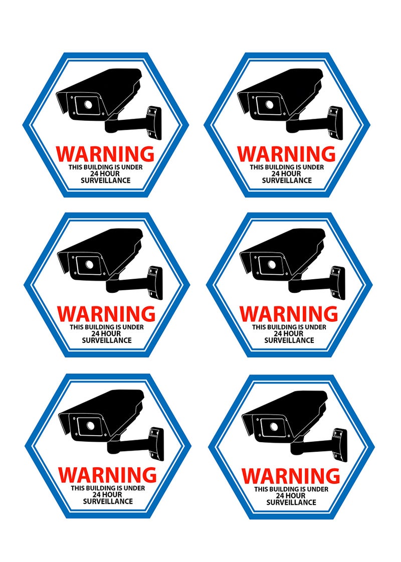 Mandala Crafts Back Adhesive Security Camera Stickers Signs Video Surveillance CCTV Stickers - 6 Indoor Outdoor on Camera Decals for Windows, Doors - Image 1
